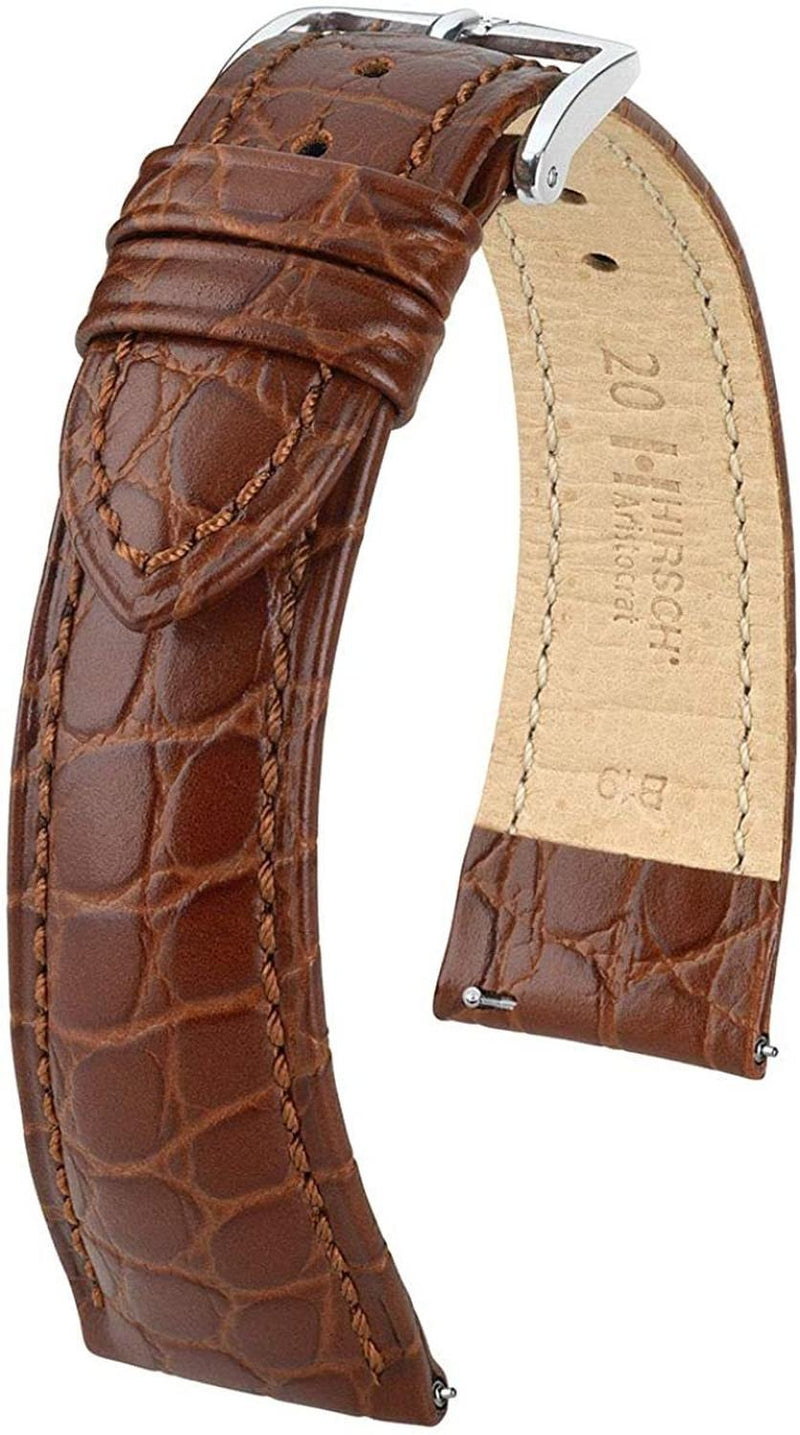 Correa Reloj Hirsch Aristocrat L Hebill Plateada 20mm Marron