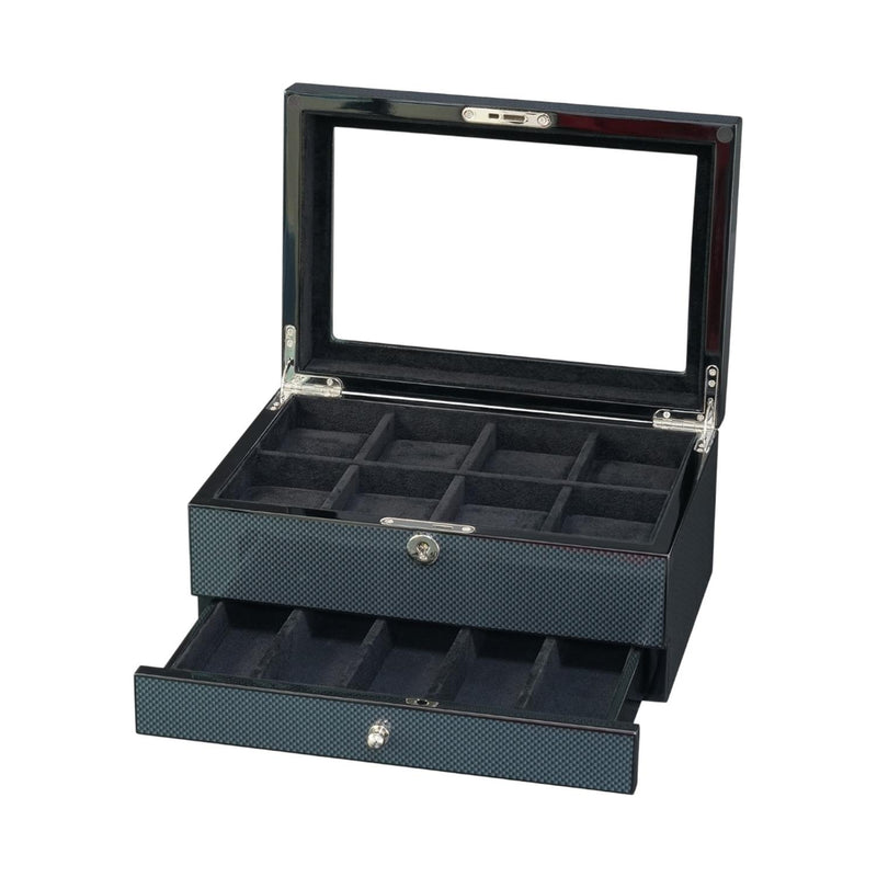 Caja Para Relojes 8 Espacios Con Cajon Fibra De Carbono