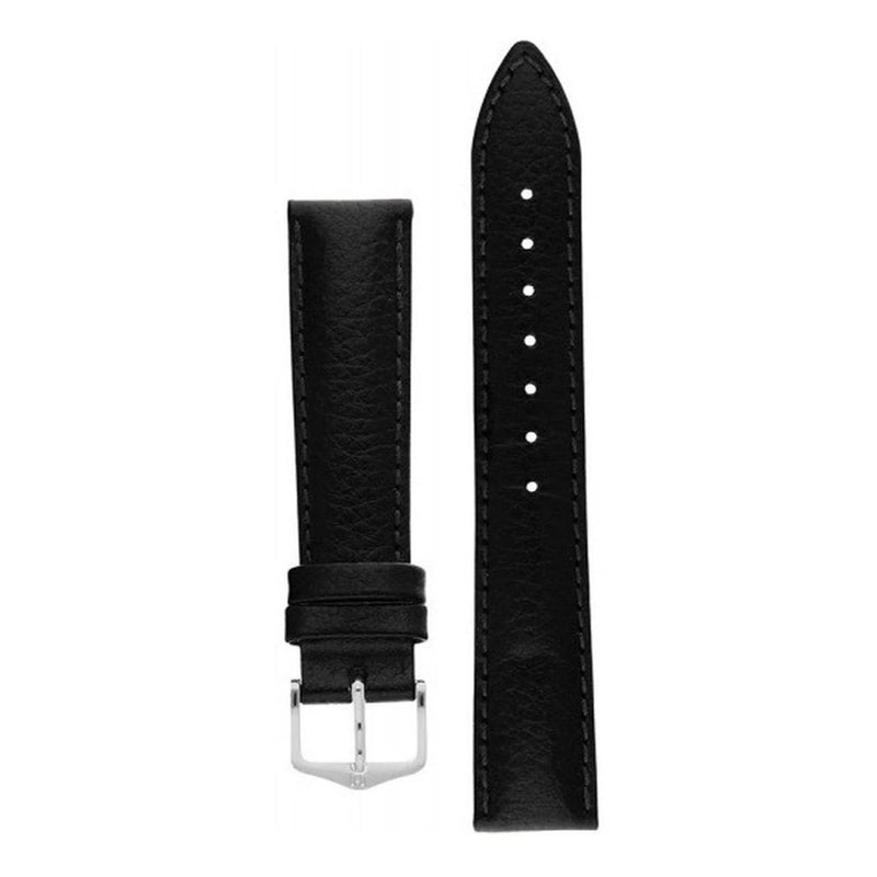 Correa Reloj Hirsch Windsor Negra Hebilla Plateada 16mm 18mm